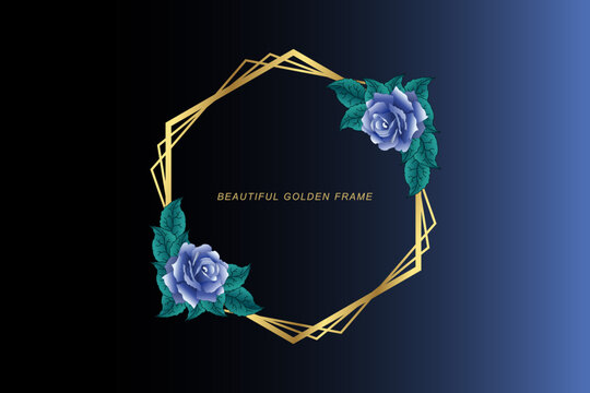 Beautiful floral with hexagon golden frame.