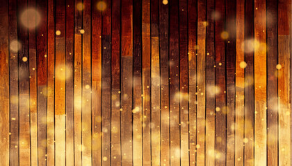 Christmas and New Year design on wooden background with Christmas lights garlands. Vector illustration, eps10.