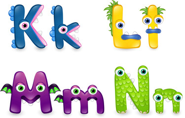 Third set of monster letters on white background. Colourful alphabet of different cute monsters.  © meon04