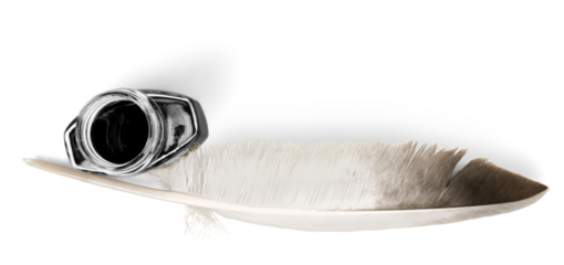 Feather ink writing isolated bottle quill quill pen