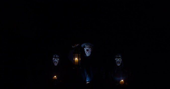 Halloween ghosts coming out of the dark and head straight towards the screen | BMPCC4K 4k footage 12 bit, video sources: bmd raw