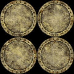 Rusty riveted round metal panels with rivet joints seamless texture, detailed grungy metal. Detailed rust, dirt and scratches, realistic metallic look