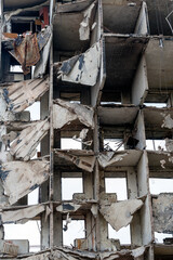 destroyed and burned houses in the city during the war in Ukraine