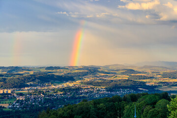 Naklejka na ściany i meble Beautiful rainbow over Bern city in Switzerland