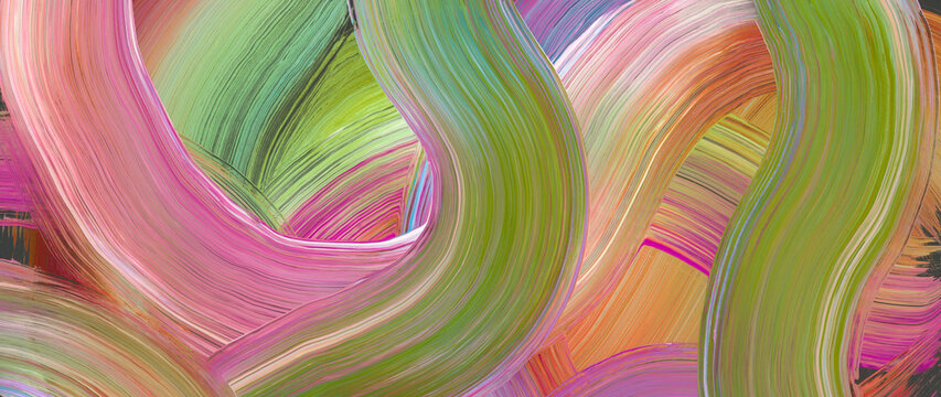 Art oil and Acrylic smear brushstroke wave curve blot. Abstract texture zigzag color stain painting horizontal background.