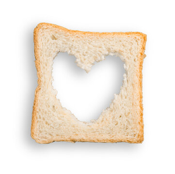 Toasted Bread With Heart Shaped  Isolated On White Background