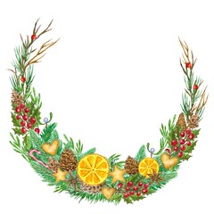 Watercolor christmas wreath for card, print design