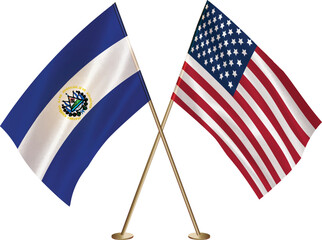 El Salvador,US flag together.American,El Salvador waving flag together