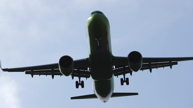 passenger airplane in the sky on landing