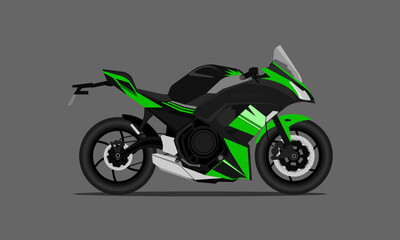 Green sport motorcycle isolated on a gray background