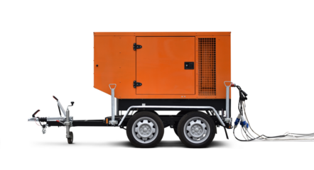 movable diesel electric generator on trailer with plugged wires is isolated on white background