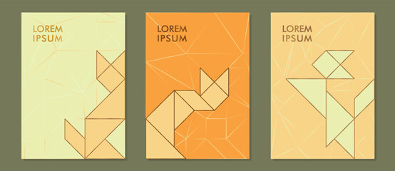 Colorful Covers set with tangram vector cats.