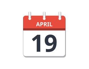 April 19th calendar icon vector.