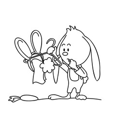 15 / 25 Cute bunny surprised by rabbit costume. Masquerade, bunny ears, tail, carrot. Christmas, New Year and Easter contour vector illustration. Collection of rabbits in cartoon style. Humour