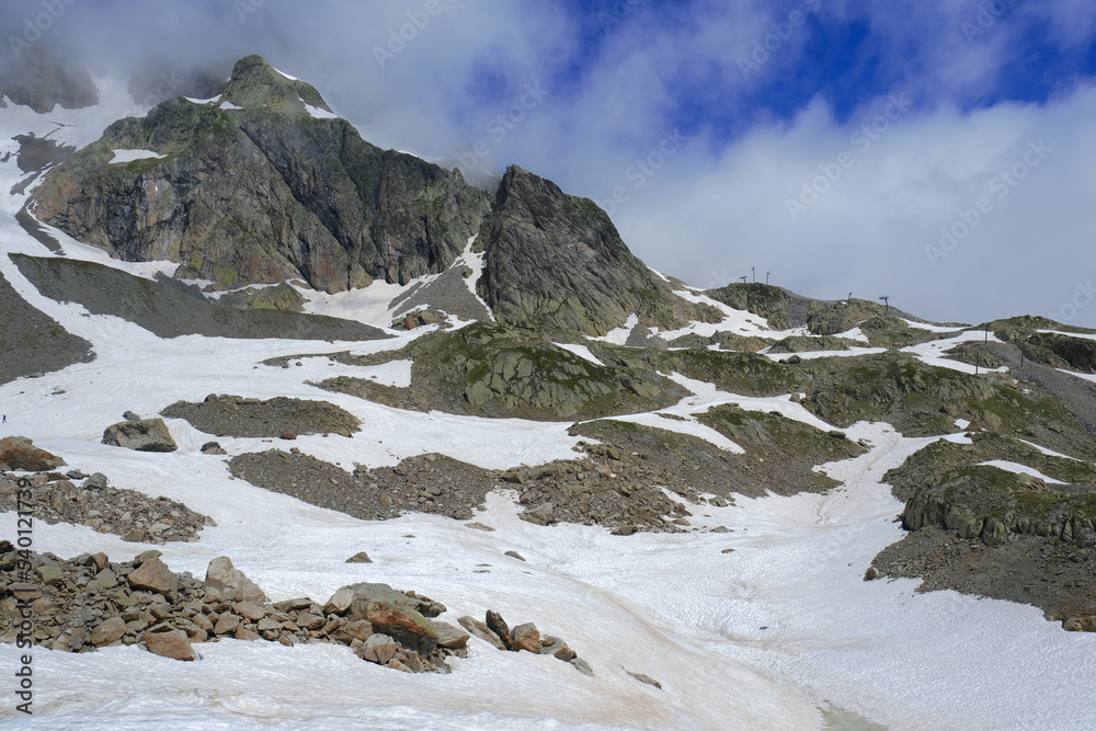 Sticker Amazing landscape at L'Index,  Aiguille Rouges , La Flegere, Chamonix, French Alps, Rhone Alpes, France. On the route to Lac Blanc. 