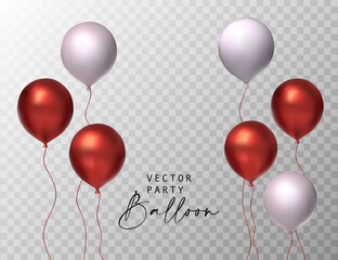 Balloon red white party set isolated on transparent background. Vector realistic 3d celebration birthday glossy gift © trihubova