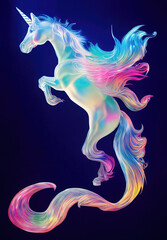 Obraz na płótnie Canvas Illustration of an ethereal holographic spectral colorful beautiful unicorn isolated in black background.