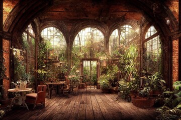Fototapeta na wymiar Rustic botanical garden with plants illustration