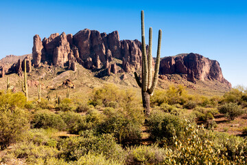 Superstition Mountains in the Arizona Desert located east of Phoenix and near Gold Canyon - 540122792