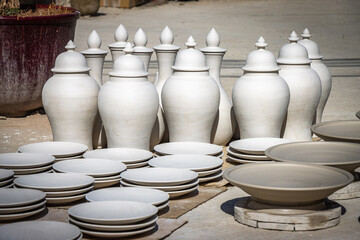 Fototapeta na wymiar pots in the market, ceramics, medina of fez, fes, fez el bali, morocco, north africa, medina