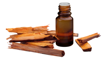 Sandalwood essential oil with wooden bricks