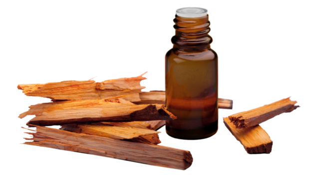 Sandalwood essential oil with wooden bricks