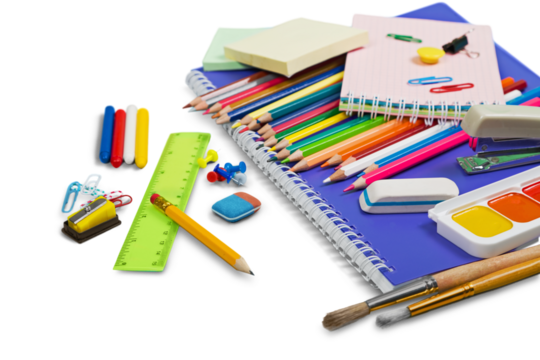 Back to school supplies isolated on white