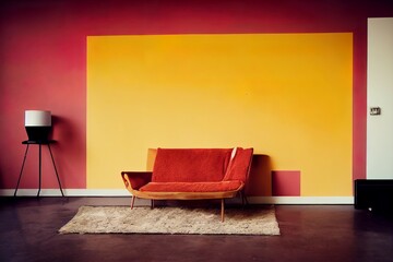 Vintage minimal colorful interior with television illustration 