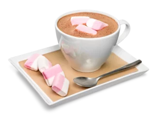 Foto op Aluminium Red mugs with hot chocolate and marshmallows © BillionPhotos.com