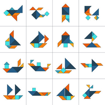 Tangram puzzle for kids. Set of tangram transport.