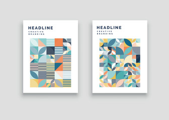 Geometry orientation vector business presentation set mock-up pattern. Company branding pattern covers design layout bundle, poster, annual report, and geometric concept cover. Minimalistic retro.