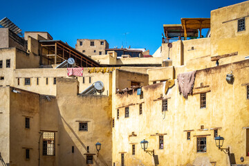 drying in the sun, cow hides, Chouara Tannery, leather, fez el bali, medina, fez, fes, morocco, north africa