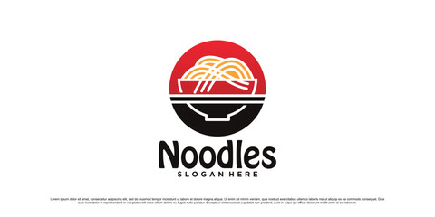 Ramen noodle logo design illustration with negative space concept and creative element