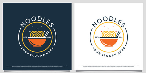 Japanese noodles logo design template with emblem style concept and creative element