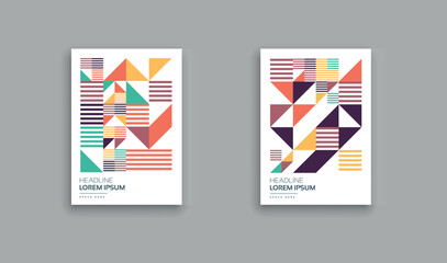 Geometry orientation vector business presentation set mock-up pattern. Company branding pattern covers design layout bundle, poster, annual report, and geometric concept cover. Minimalistic retro.