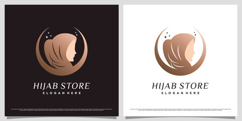 Muslim women logo design template wearing hijab with modern concept and creative element