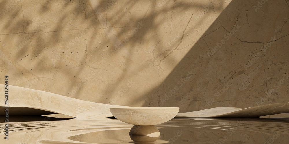 Poster 3d rendering clay podium.product display with shadow leaf