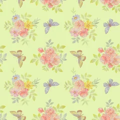 Stof per meter Abstract pattern of butterflies and flowers. Seamless botanical pattern for design. Bright flowers and butterflies for wallpaper, print, scrapbooking. © Sergei