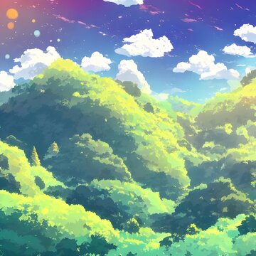 The sun is setting behind the mountains, casting a beautiful orange hue in the sky. The mountain peaks are covered in snow, and a river runs through the valley below. On the horizon, you can see a vil