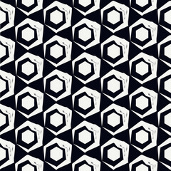 Paint brush hexagons. Hand drawn honeycombs background. Hexahedrons wallpaper. Hives motif. Geometric backdrop. Ethnic digital paper. Web designing. Textile print. Seamless pattern.