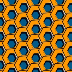 Tapeten Paint brush hexagons. Hand drawn honeycombs background. Hexahedrons wallpaper. Hives motif. Geometric backdrop. Ethnic digital paper. Web designing. Textile print. Seamless pattern © funkyplayer