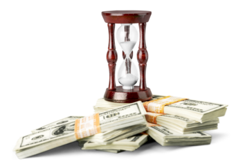 Time And Money Concept image - sand watch and background of money.