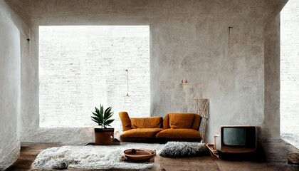 Minimal living room interior with couch illustration