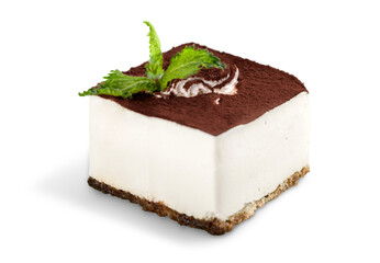 Tasty tiramisu cake  on background