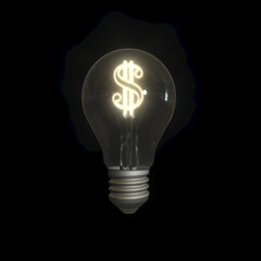 dollar symbol light bulb 3d render