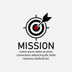 Mission sign icon of business company management with simple text isolated on white background.