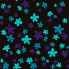 Fototapeta na wymiar Trendy fabric pattern with hand drawn miniature azure,blue flowers on black background.Fashion design.Motifs scattered random.Elegant template for fashion prints,fashion textile,fabric,wrapping paper