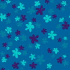 Trendy fabric pattern with hand drawn miniature blue,azure flowers on sea blue background.Fashion design.Motifs scattered random.Elegant template for prints,fashion textile,fabric,gift wrapping paper