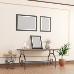 Triple Dark Frames Mockup - wall and table