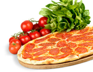 Fresh italian classic original pepperoni pizza isolated on white background